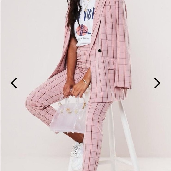 Missguided Jackets & Blazers - Petite Pink Co Ord Check Oversized Blazer and Trousers Set 💕 D24